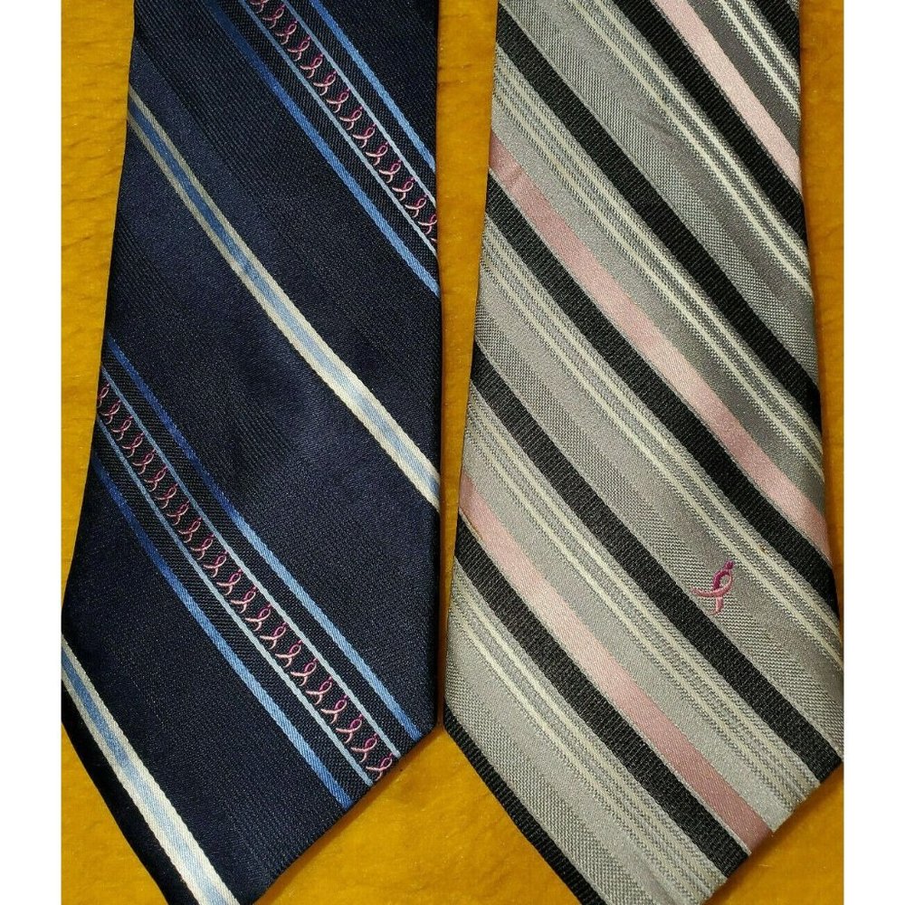 SUSAN G KOMEN ~BREAST CANCER ~ 2 MENS SILK PINK STRIPE TIES ~ 61" ~ XL TALL LONG